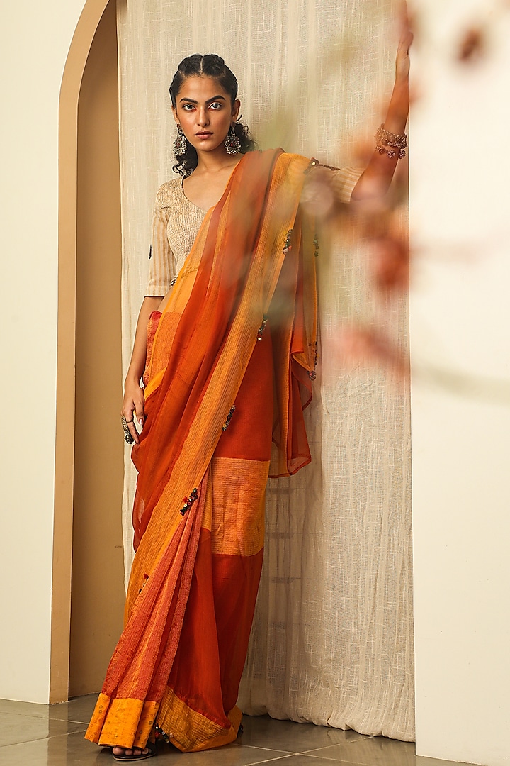 Multi Colored Chiffon Patchwork Saree by Medha