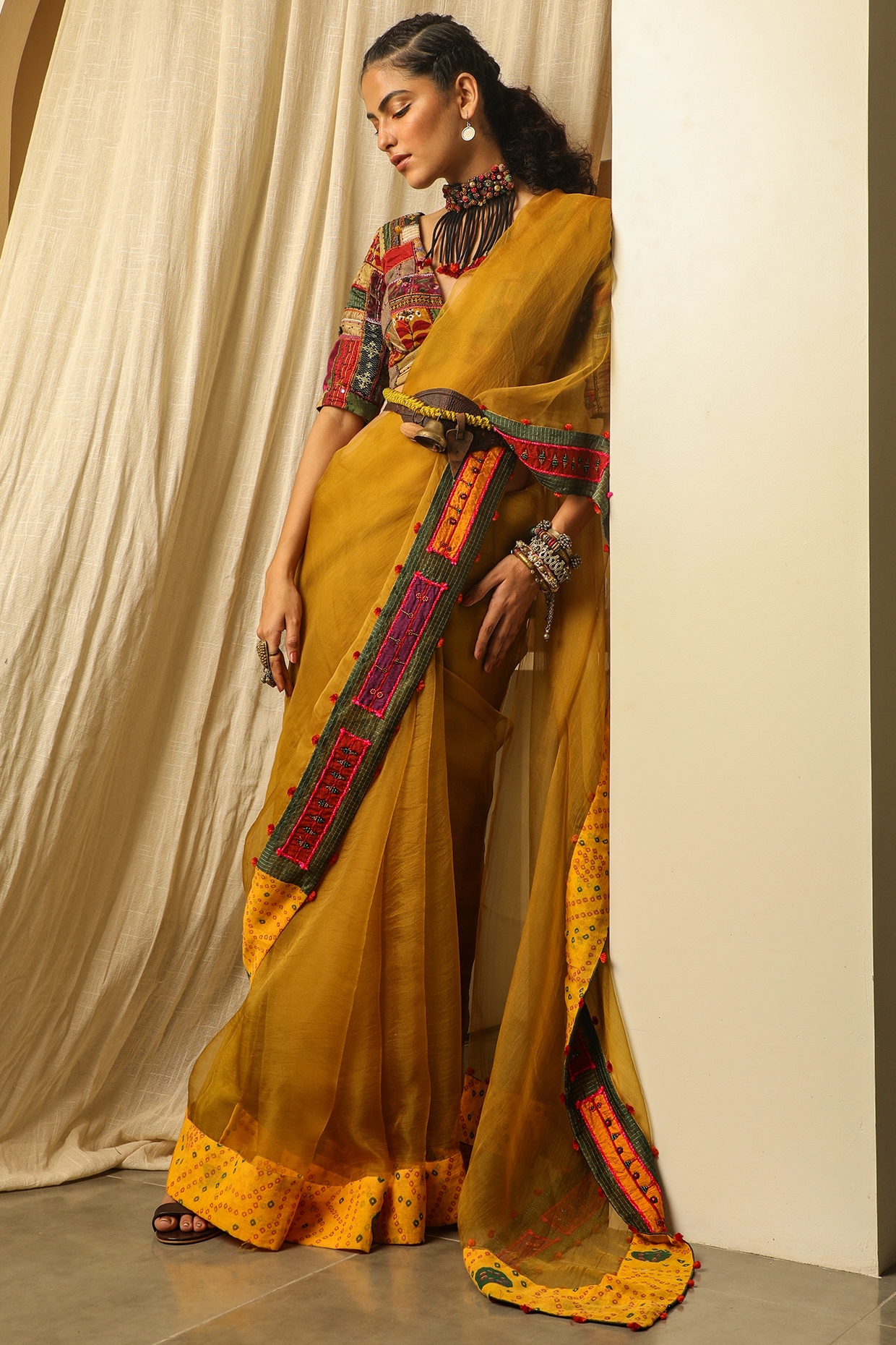 Buy Green and Yellow Bandhani Saree Set by Designer NIDHI THOLIA Online at  Ogaan.com