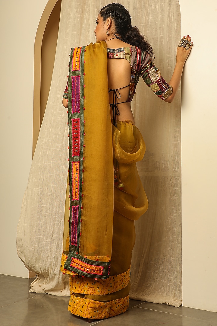 Neon Yellow Hand Embroidered Wedding Saree by Medha at Pernia's Pop Up Shop