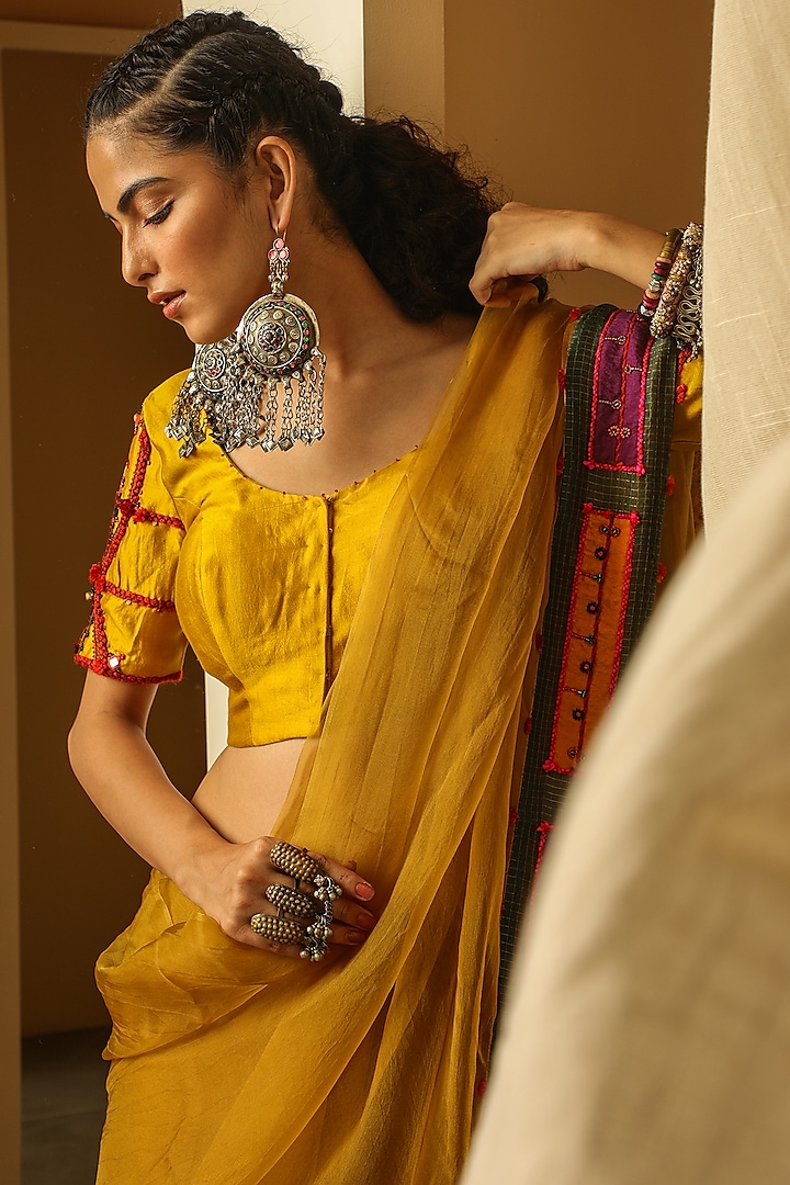 Yellow Hand Embroidered Blouse by Medha
