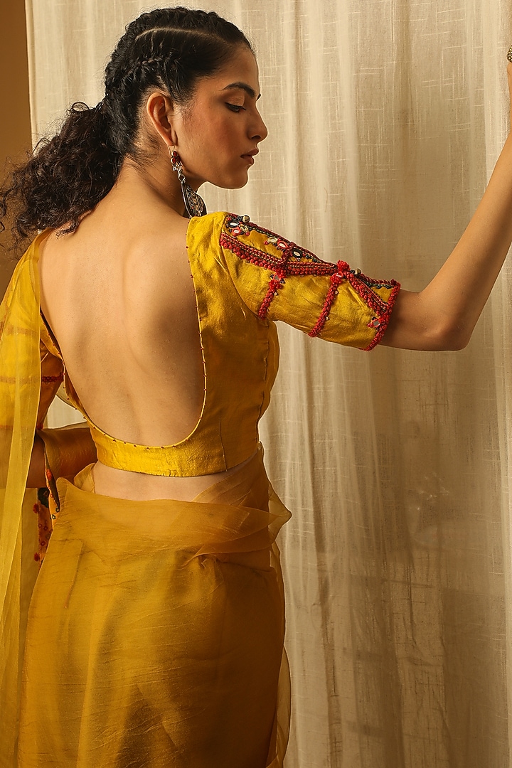 Yellow Hand Embroidered Blouse by Medha at Pernia's Pop Up Shop