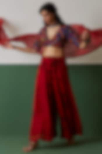 Red Tie-Dye Printed Pant Set by Medha at Pernia's Pop Up Shop