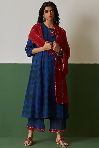 Bright Blue Embroidered Pants by Medha