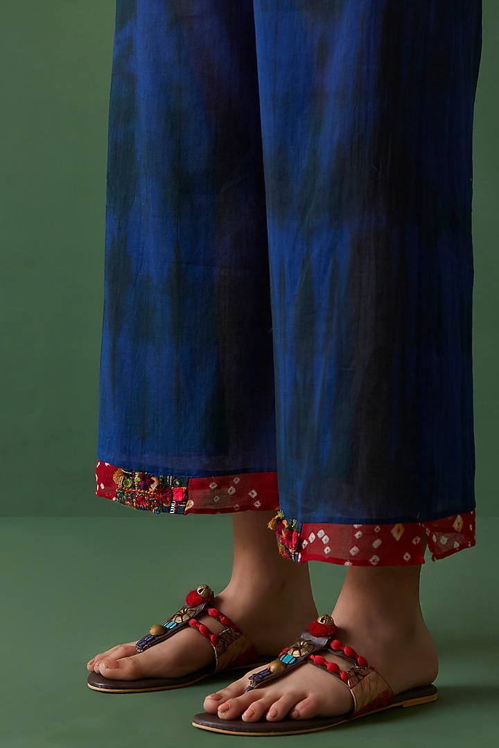 Bright Blue Embroidered Pants by Medha at Pernia's Pop Up Shop