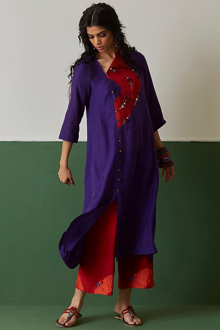 Purple Embroidered Kurta by Medha at Pernia's Pop Up Shop