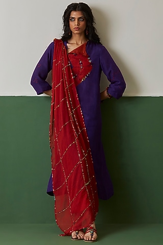 Red Hand Embroidered Stole by Medha