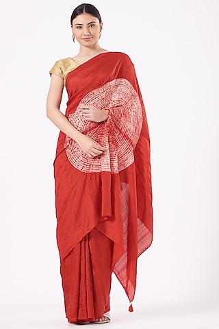 Red Silk Tie-Dye Saree  by Medium