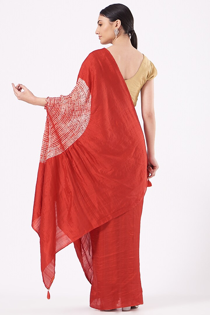 Red Silk Tie-Dye Party Wear Saree by Medium at Pernia's Pop Up Shop