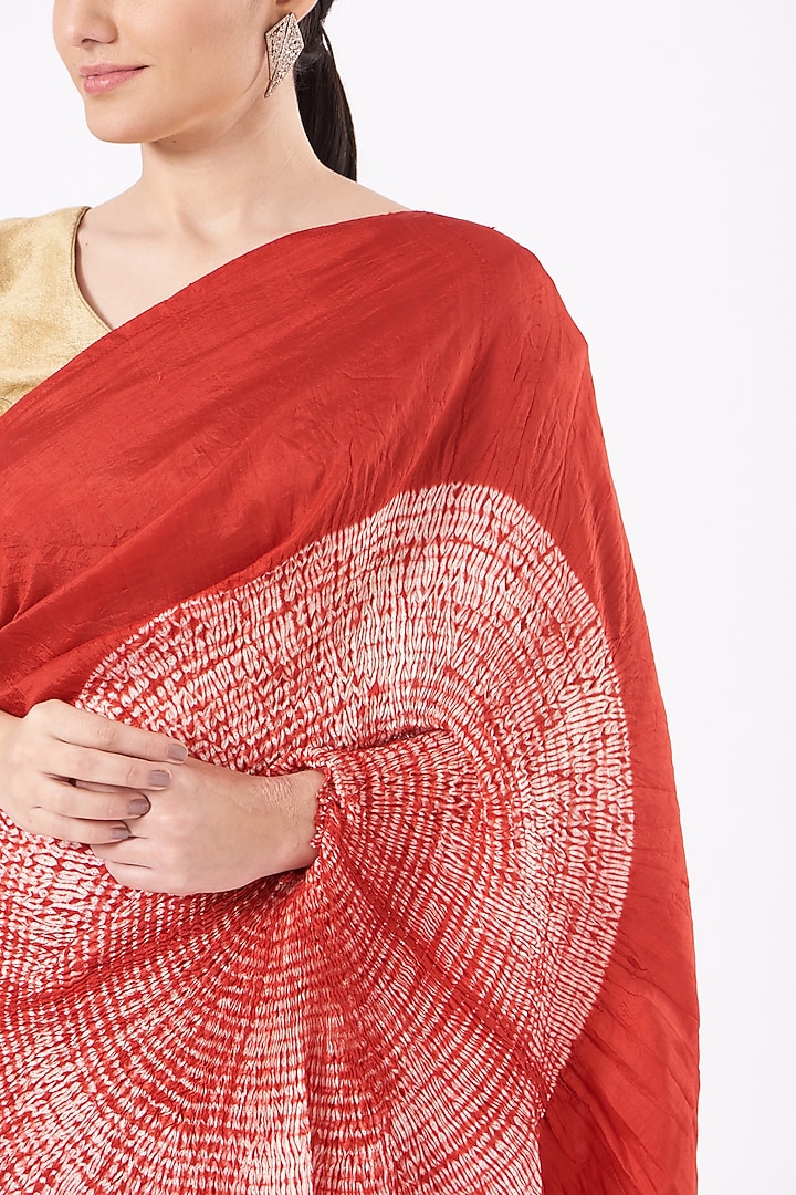 Red Silk Tie-Dye Party Wear Saree by Medium at Pernia's Pop Up Shop