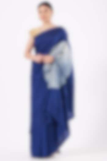 Navy Blue Silk Shibori & Tie-Dye Saree Set by Medium