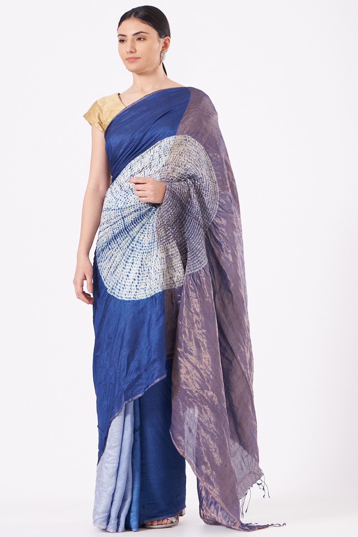 Buy Sky Blue Shibori Print Chiffon Saree Online At Ethnic Plus