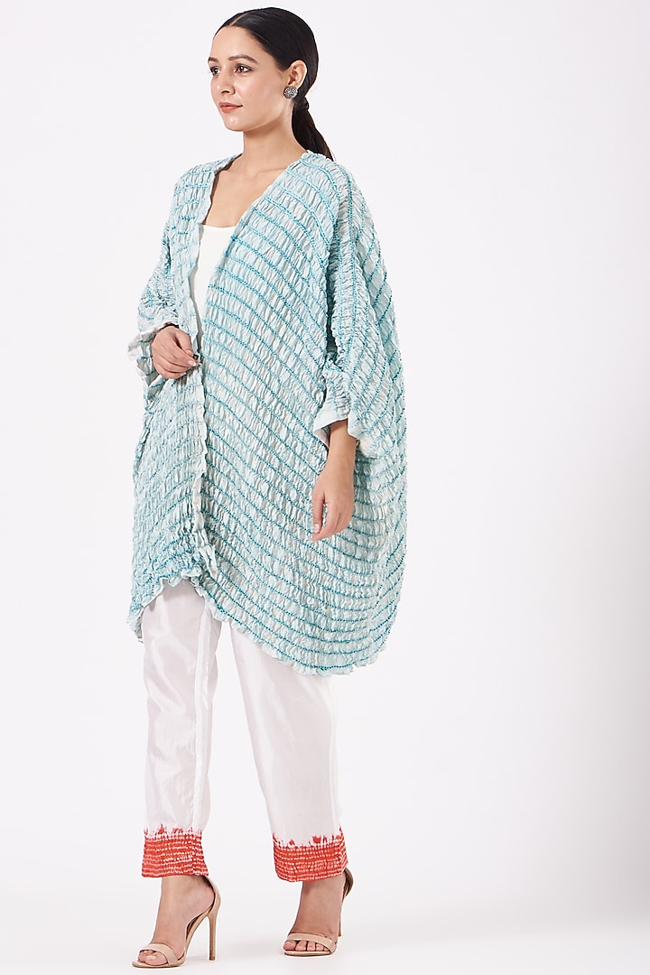 Bottle Green & White Dyed Cape by Medium at Pernia's Pop Up Shop