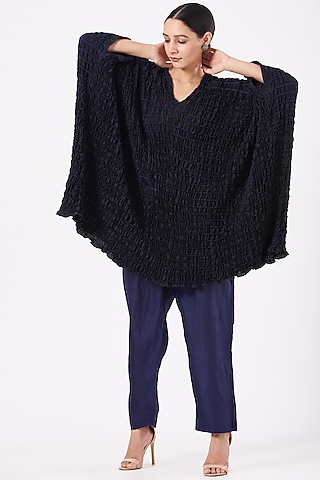 Black & Navy Blue Hand Dyed Kaftan by Medium