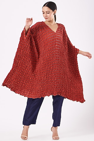 Rust-Red & Navy Blue Hand Dyed Kaftan by Medium