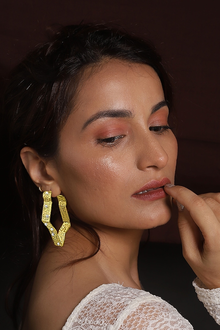 Gold Finish Pearl Hoop Earrings by MEDOSO JEWELLERY at Pernia's Pop Up Shop