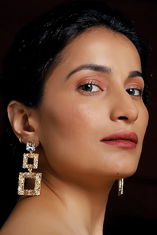 Gold Plated Zircon & White Stone Dangler Earrings by MEDOSO JEWELLERY