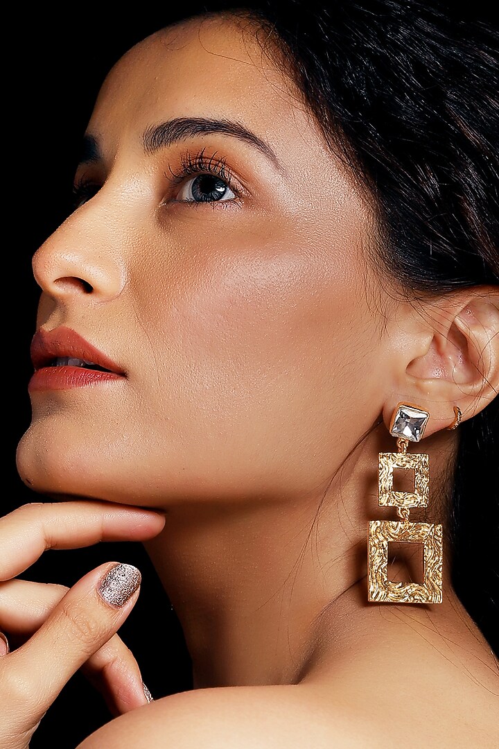 Gold Plated Zircon & White Stone Dangler Earrings by MEDOSO JEWELLERY at Pernia's Pop Up Shop