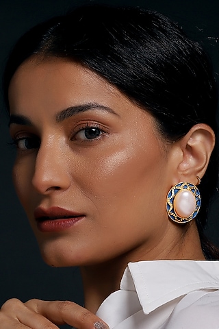 Gold Finish Crystal Stud Earrings by MEDOSO JEWELLERY