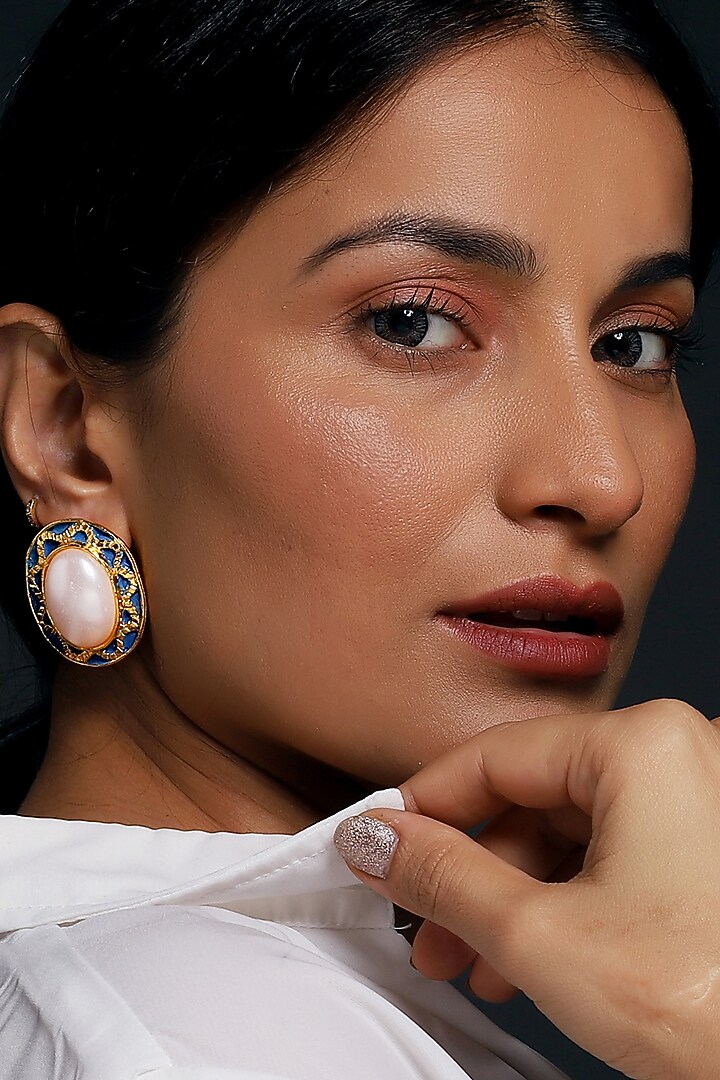 Gold Finish Crystal Stud Earrings by MEDOSO JEWELLERY at Pernia's Pop Up Shop