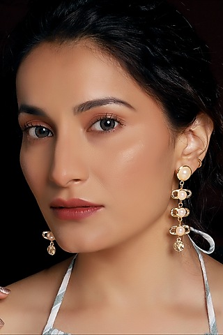 Gold Finish Pearl Textured Dangler Earrings by MEDOSO JEWELLERY