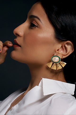 Gold Finish Pearl Textured Stud Earrings by MEDOSO JEWELLERY