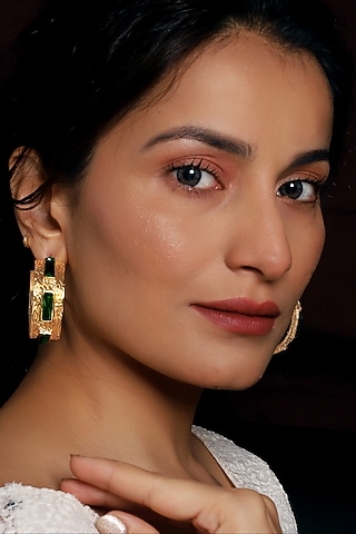 Gold Finish Zircon Hoop Earrings by MEDOSO JEWELLERY