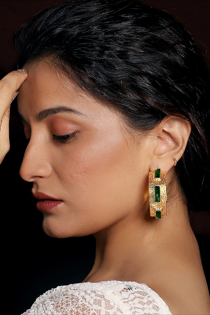 Gold Finish Zircon Hoop Earrings by MEDOSO JEWELLERY at Pernia's Pop Up Shop