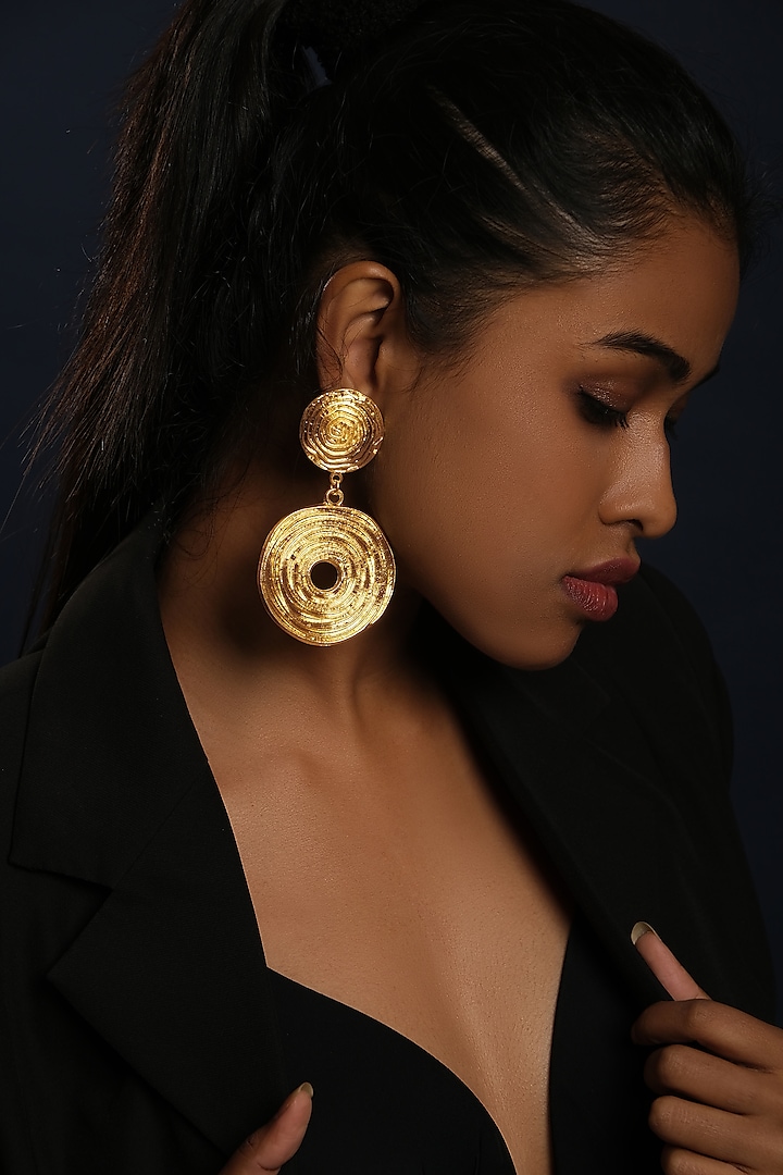 Gold Plated Handcrafted Circular Dangler Earrings by MEDOSO JEWELLERY