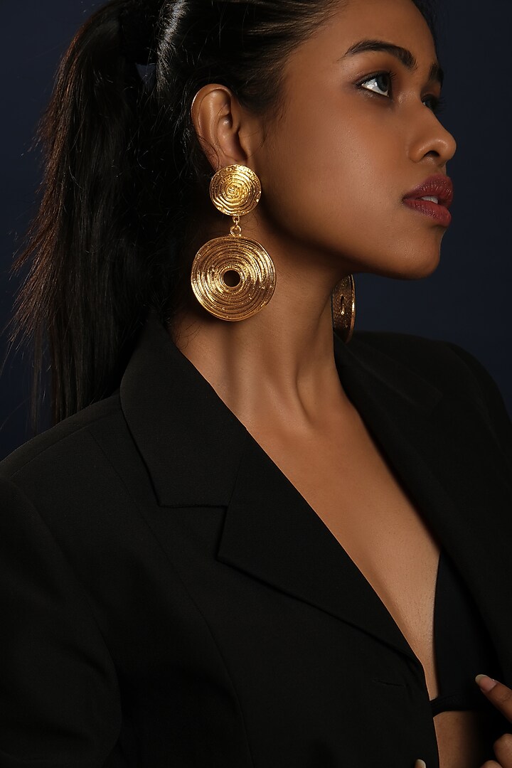 Gold Plated Handcrafted Circular Dangler Earrings by MEDOSO JEWELLERY at Pernia's Pop Up Shop