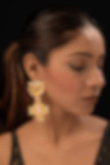 Gold Finish Drop Pearl & Beaded Dangler Earrings by MEDOSO JEWELLERY