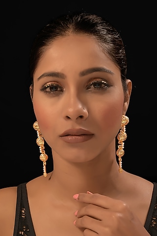 Gold Finish Freshwater Pearl Dangler Earrings by MEDOSO JEWELLERY