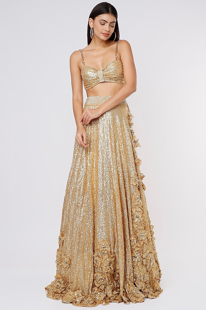 Gold Sequins Lehenga Set by Megha Kapoor Label