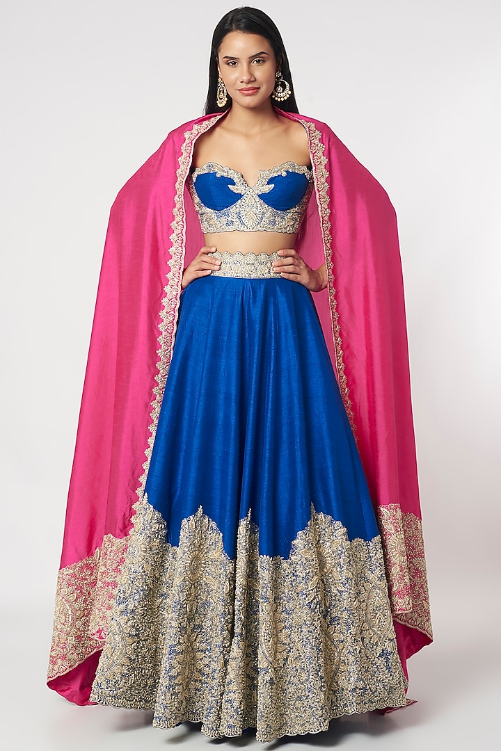 Blue Embroidered Lehenga Set by Megha Kapoor Label