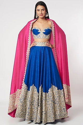 Blue Embroidered Lehenga Set by Megha Kapoor Label