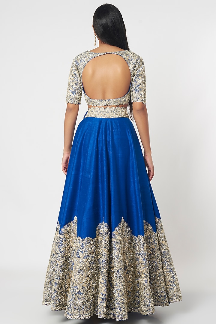 Blue Embroidered Bridal Lehenga Set by Megha Kapoor Label at Pernia's Pop Up Shop