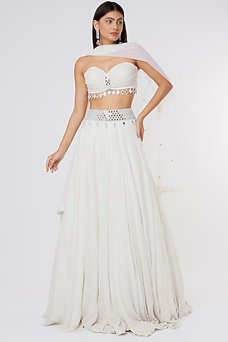 White Sequins Lehenga Set by Megha Kapoor Label