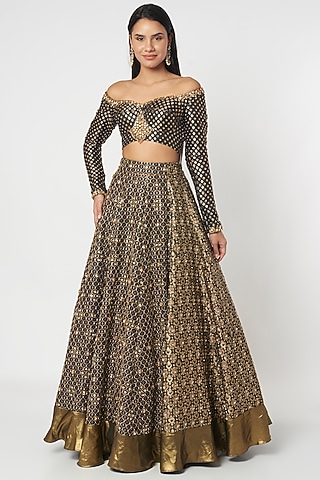 Black Embellished Lehenga Set by Megha Kapoor Label