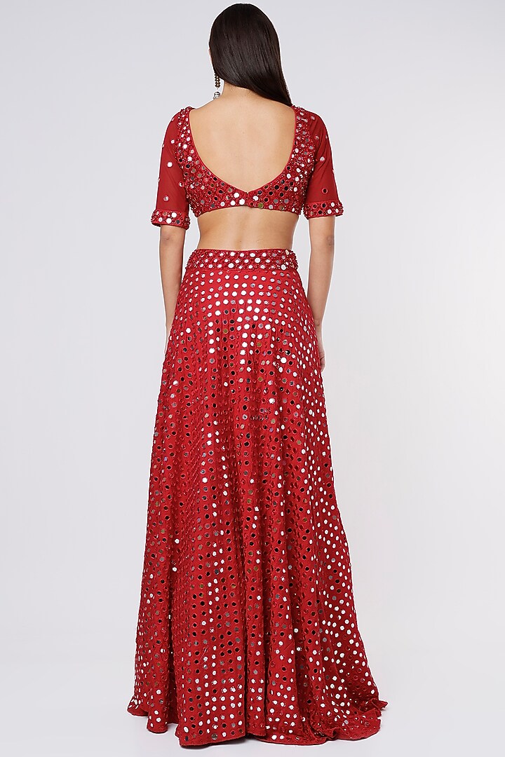 Red Pure Raw Silk Embroidered Bridal Lehenga Set by Megha Kapoor Label at Pernia's Pop Up Shop