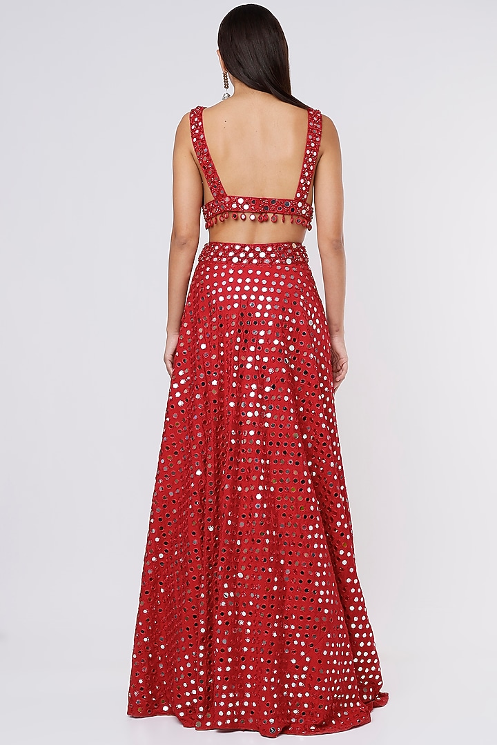 Red Pure Raw Silk Embroidered Bridal Lehenga Set by Megha Kapoor Label at Pernia's Pop Up Shop