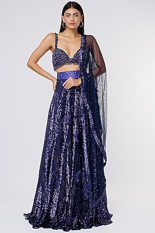 Blue Sequins Lehenga Set by Megha Kapoor Label