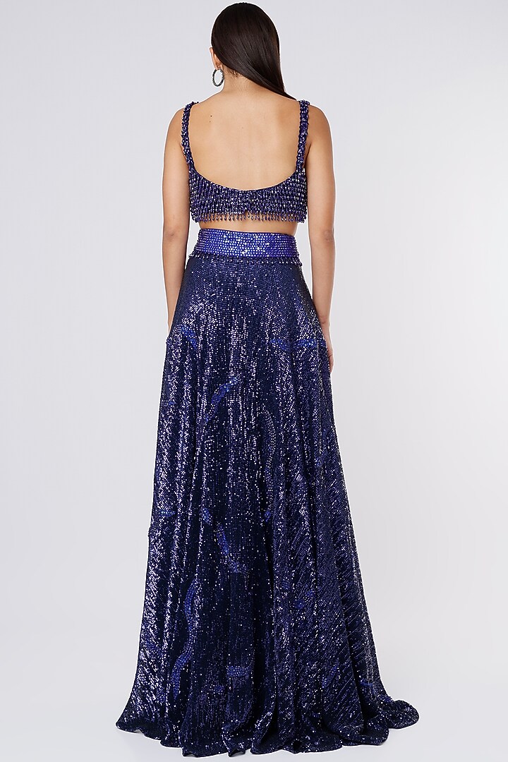 Blue Sequins Wedding Lehenga Set by Megha Kapoor Label at Pernia's Pop Up Shop