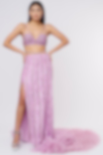 Lavender Raw Silk Skirt Set by Megha Kapoor Label