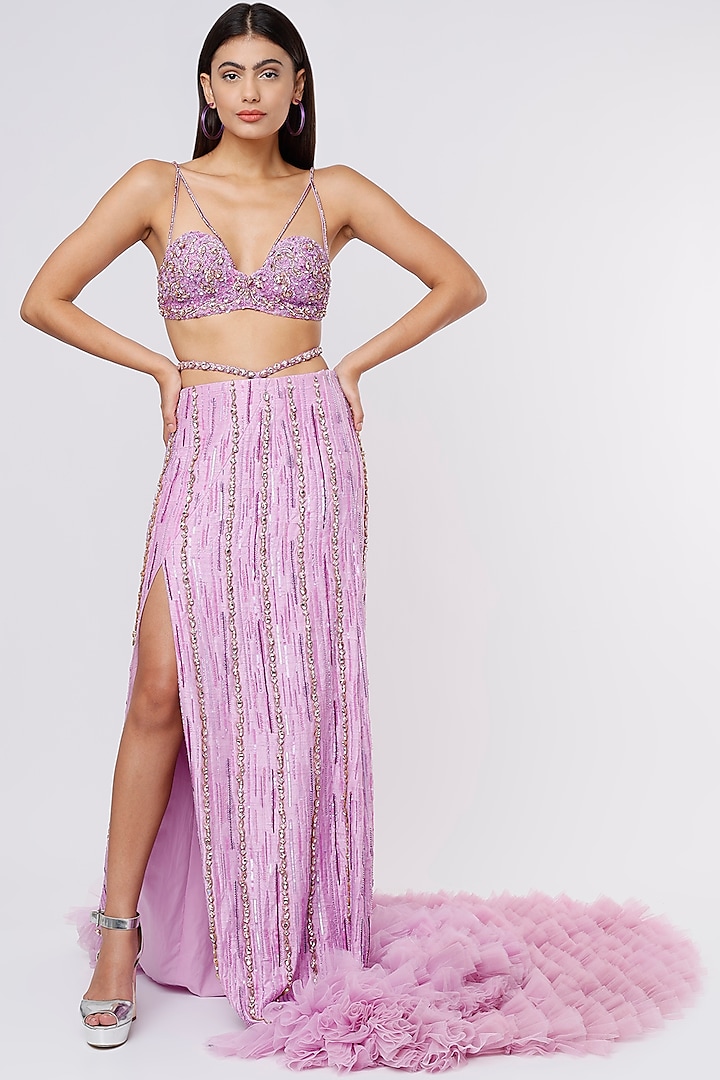Lavender Raw Silk Skirt Set by Megha Kapoor Label