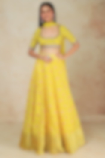 Yellow Embroidered Lehenga Set by Megha Kapoor Label