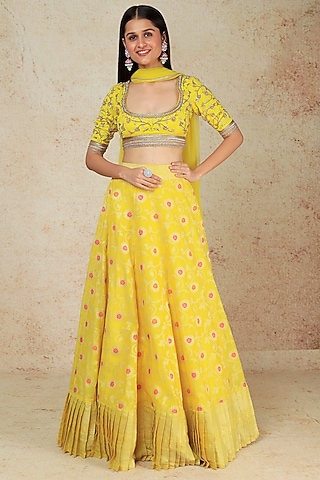 Yellow Embroidered Lehenga Set by Megha Kapoor Label