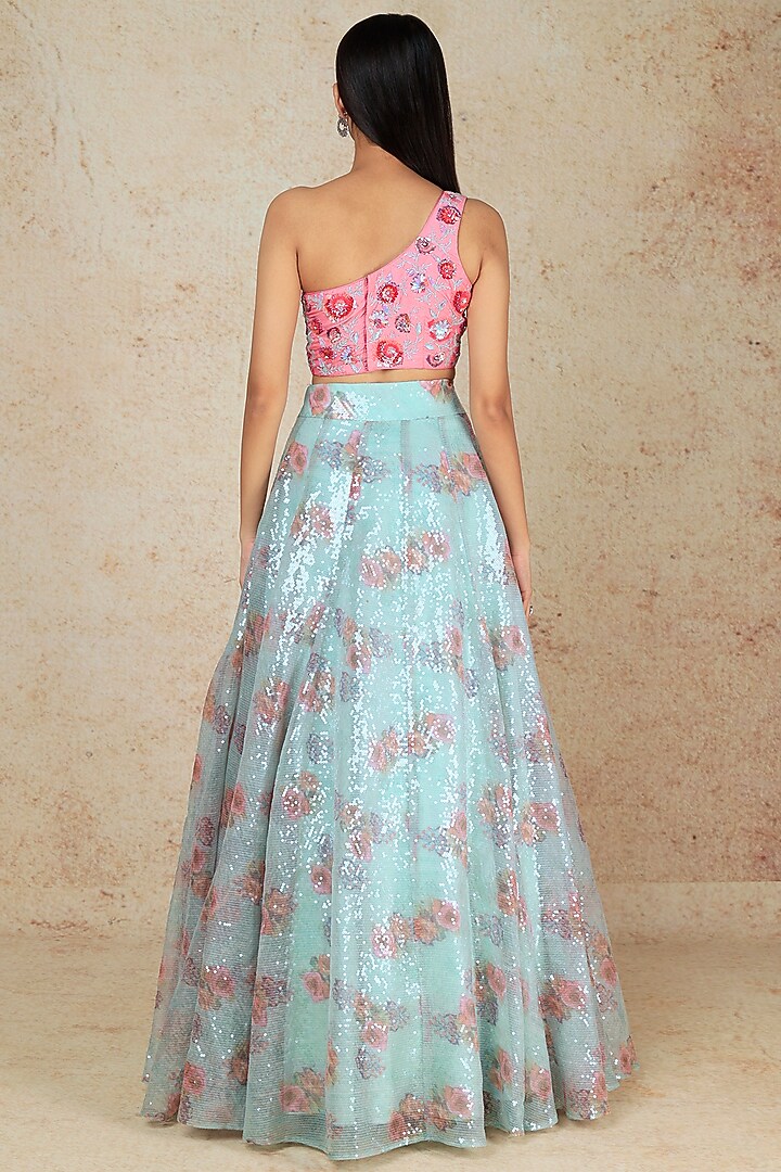 Powder Blue Printed Wedding Lehenga Set by Megha Kapoor Label at Pernia's Pop Up Shop