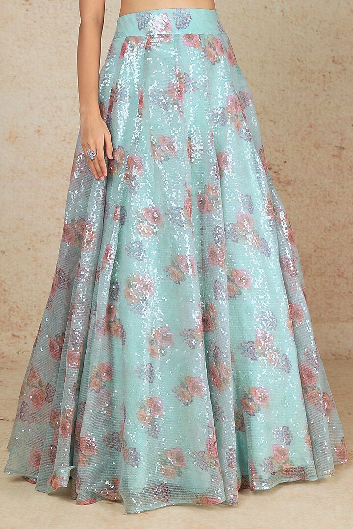 Powder Blue Printed Wedding Lehenga Set by Megha Kapoor Label at Pernia's Pop Up Shop