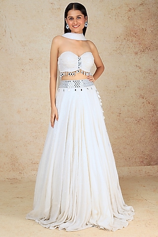 White Rayon Lehenga Set by Megha Kapoor Label