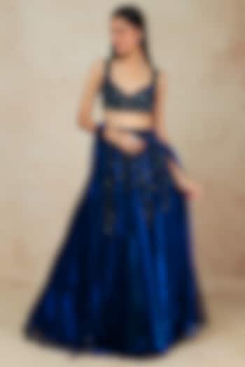 Royal Blue Shimmer Net Lehenga Set by Megha Kapoor Label