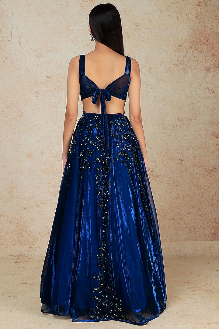 Royal Blue Shimmer Net Wedding Lehenga Set by Megha Kapoor Label at Pernia's Pop Up Shop